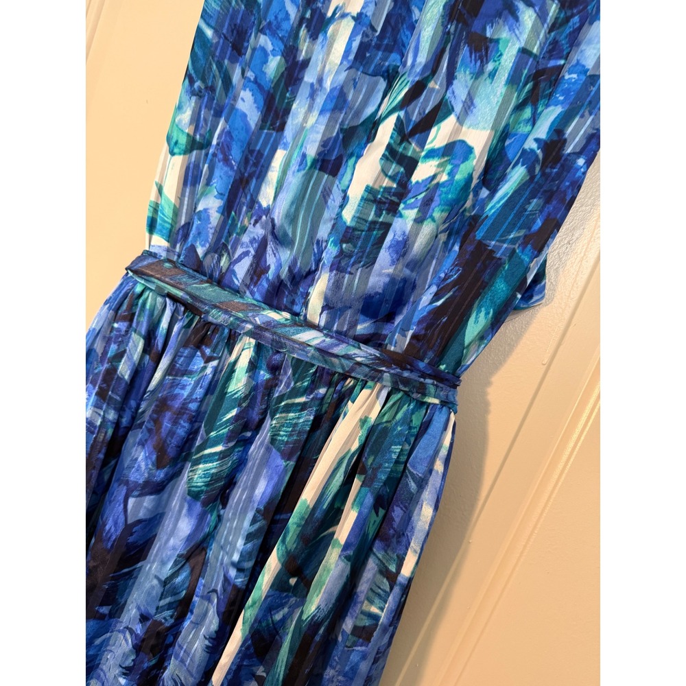 Luxe By Carmen Marc Valvo Blue Watercolor Fit & Flare Dress 20W - Picture 12 of 17